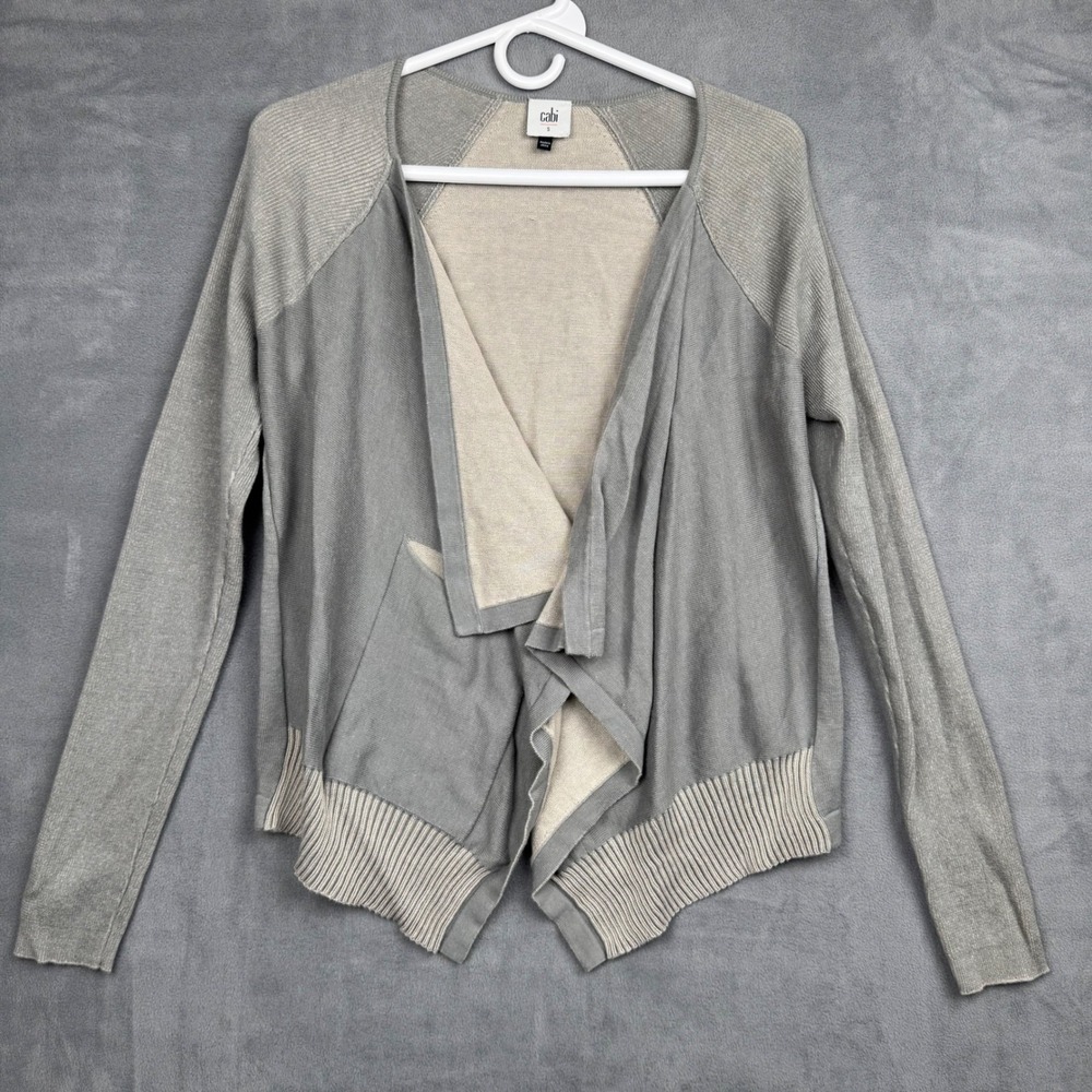 Cabi Women Gray Drape Front Cardigan Sweater Size S 100% Cotton